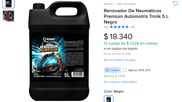 Renovador De Neumáticos Premium Automotriz Trinik 5 L Negro