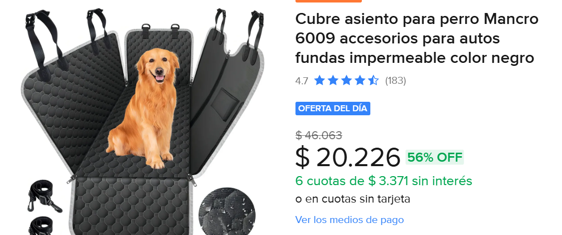 Cubre asiento para perro Mancro, color negro